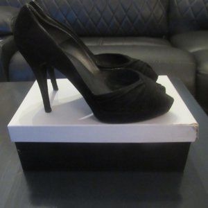 STUART WEITZMAN- Black Suede Peeptoe Heels ~Size 9.5